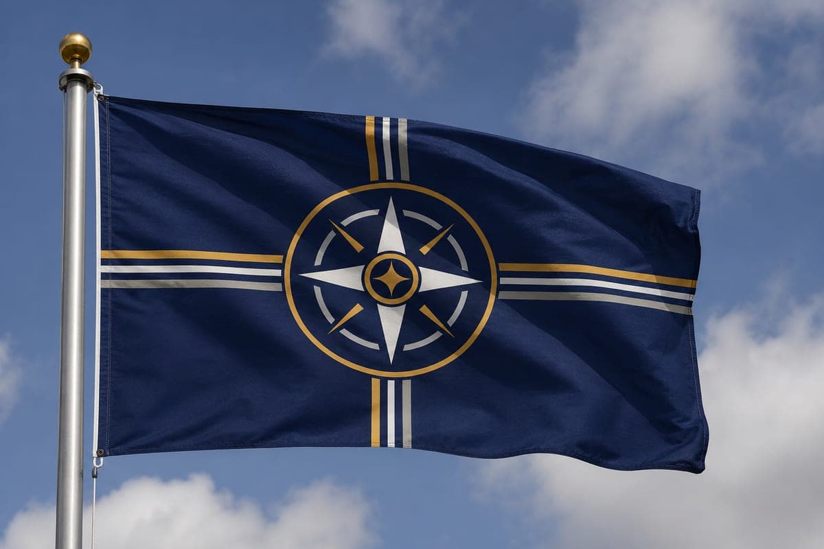 The Meridian Standard flying from a flagpole